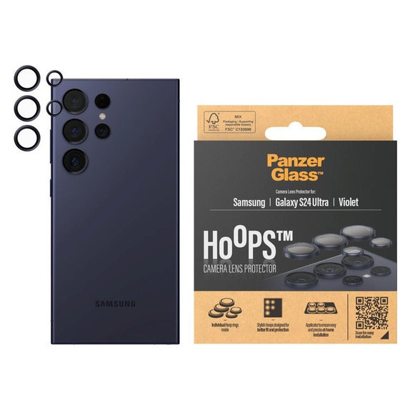 Osłona obiektywu aparatu Hoops do Samsung Galaxy S24 Ultra, Fioletowe, PanzerGlass