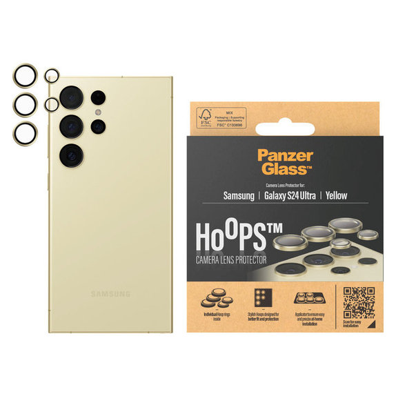 Osłona obiektywu aparatu Hoops do Samsung Galaxy S24 Ultra, Żółte, PanzerGlass