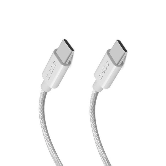 Pleciony kabel USB-C/USB-C, PD, 240W, 2m, Biały, White, SBS