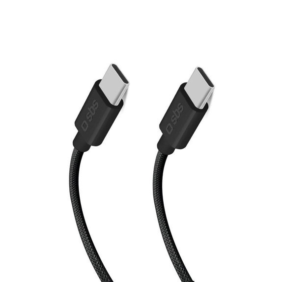 Pleciony kabel USB-C/USB-C, PD, 100W, 1.5m, Czarny, Black, SBS