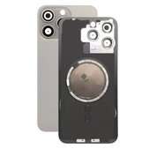 Tylne szkło obudowy z obiektywem aparatu, metalową płytką i magnesami Magsafe do iPhone 15 Pro Max, Natural Titanium