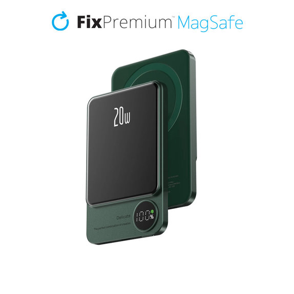PowerBank MagSafe z LCD 5000mAh, zielony, green, FixPremium