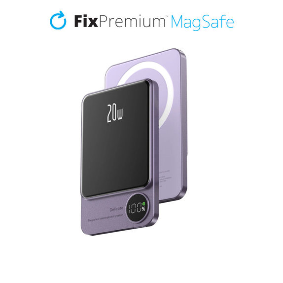 PowerBank MagSafe z LCD 5000mAh, Fioletowy, Purple, FixPremium