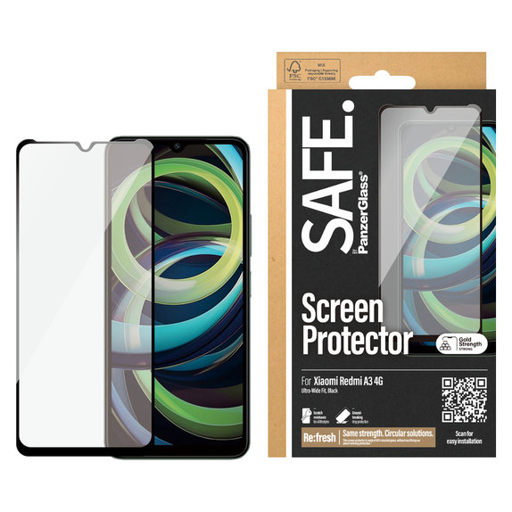 Szkło hartowane UWF do Xiaomi Redmi A3, Czarne, SAFE by PanzerGlass