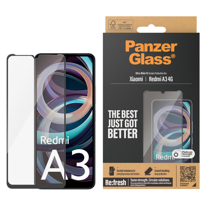Szkło hartowane UWF AB do Xiaomi Redmi A3, Čierne, PanzerGlass