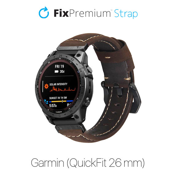 Pasek skórzany do Garmin, QuickFit 26mm, Brązowy, Brown, FixPremium