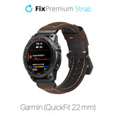 Pasek skórzany do Garmin, QuickFit 22mm, Brązowy, Brown, FixPremium