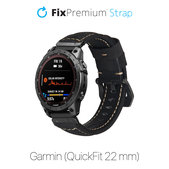 Pasek skórzany do Garmin, QuickFit 22mm, Czarny, Black, FixPremium