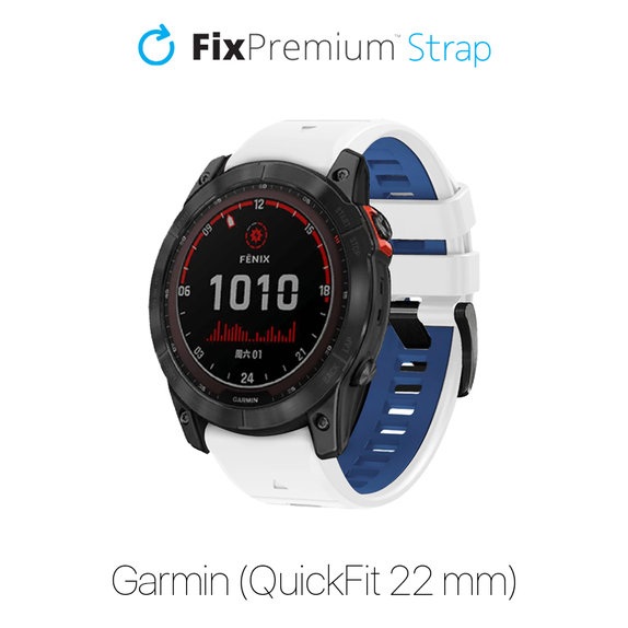 Pasek silikonowy dwukolorowy do Garmin, QuickFit 22mm, Biały, White, FixPremium
