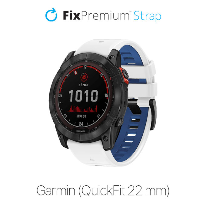 Pasek silikonowy dwukolorowy do Garmin, QuickFit 22mm, Biały, White, FixPremium