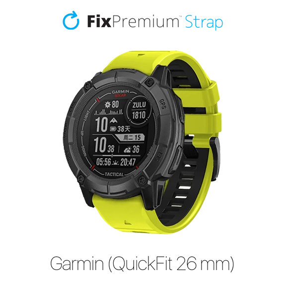 Pasek silikonowy dwukolorowy do Garmin, QuickFit 26mm, Zielony, Green, FixPremium