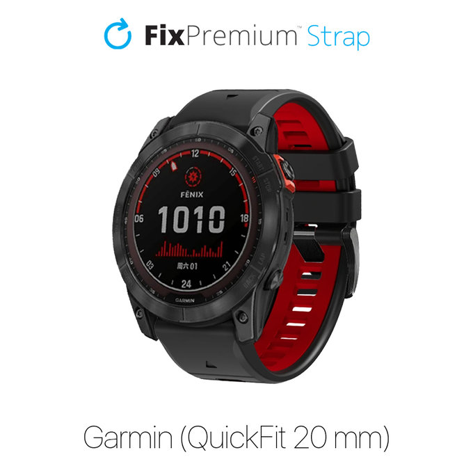 Pasek silikonowy dwukolorowy do Garmin, QuickFit 20mm), Czarny, Black, FixPremium