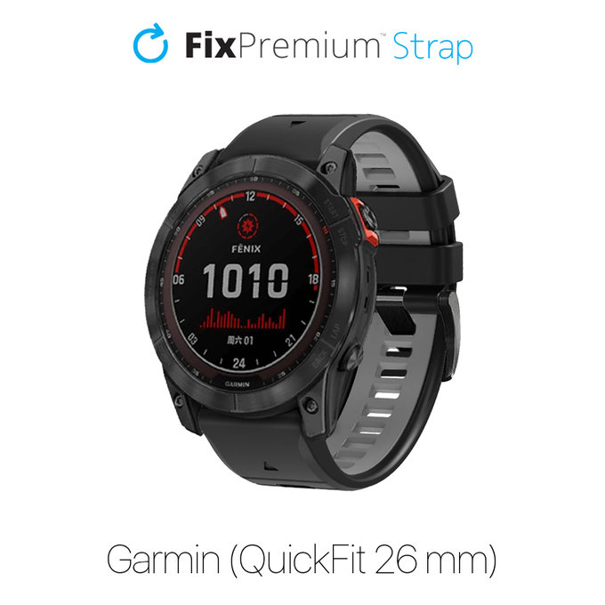 Dwukolorowy pasek silikonowy do Garmin (QuickFit 26mm), czarno-szary, FixPremium