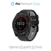 Pasek silikonowy dwukolorowy do Garmin, QuickFit 22mm), Czarny, Black, FixPremium