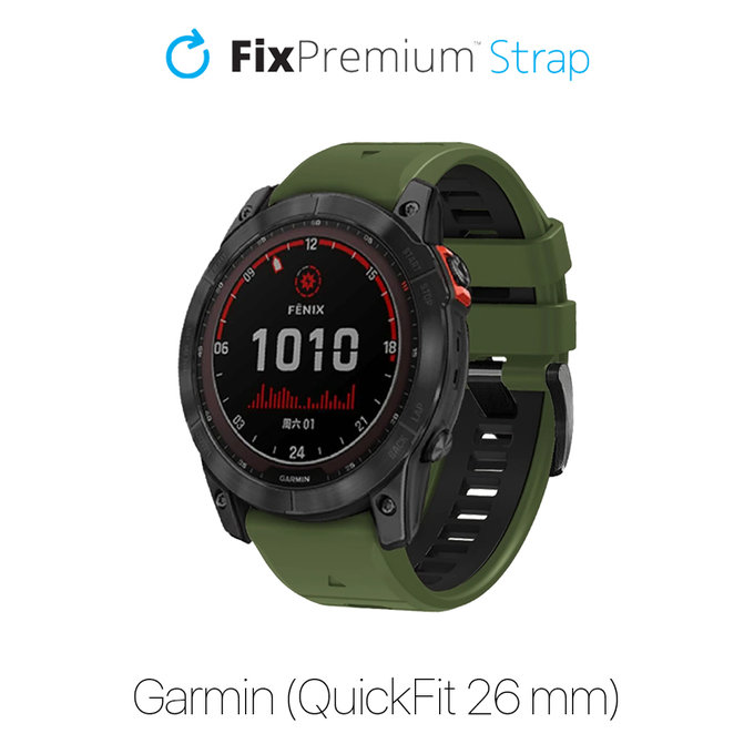 Pasek silikonowy dwukolorowy do Garmin, QuickFit 26mm), Dark Green, FixPremium