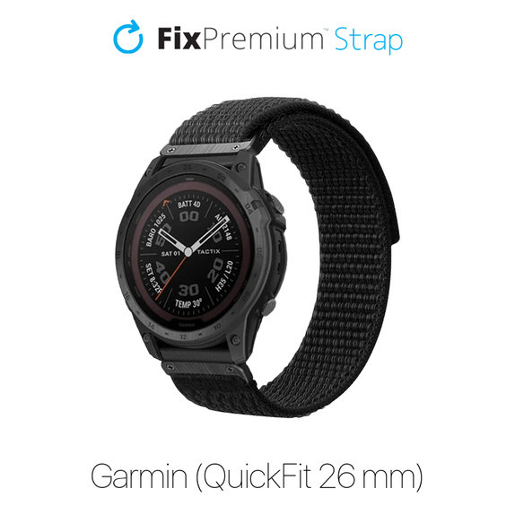 Pasek do Garmin, QuickFit 26mm, Nylonowy, Czarny, Black, FixPremium