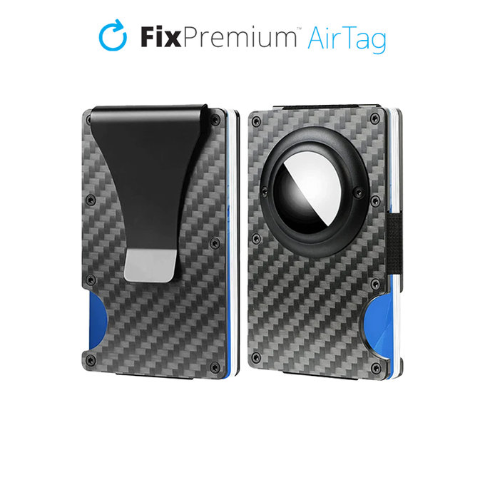Portfel Carbon z klipsem do AirTag, czarny, black, FixPremium