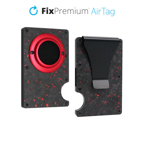Portfel Carbon z klipsem do AirTag, czerwony, red, FixPremium