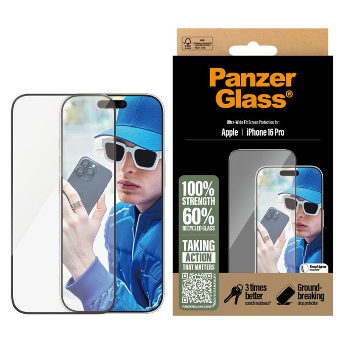 Szkło hartowane UWF z aplikatorem do iPhone 16 Pro, Czarne, PanzerGlass