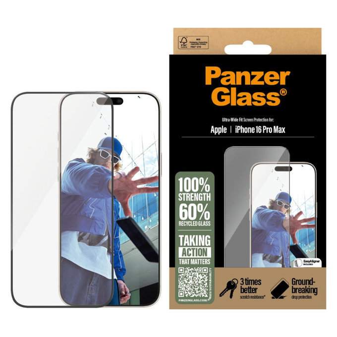 Szkło hartowane UWF z aplikatorem do iPhone 16 Pro Max, Czarne, PanzerGlass