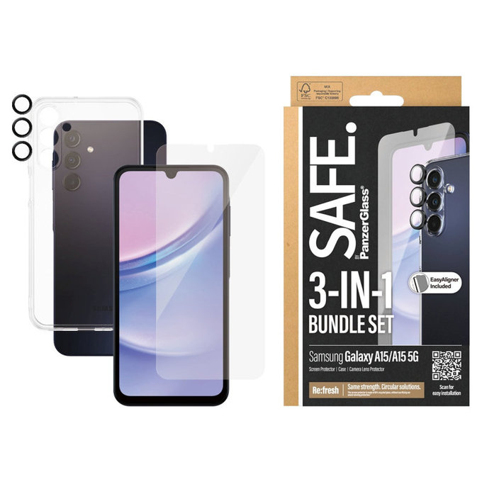 Bundle osłona obiektywu aparatu + szkło hartowane UWF + etui TPU do Samsung A15 5G, SAFE