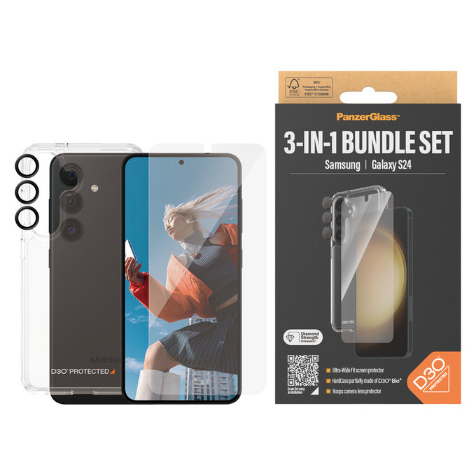 Bundle Hoops + Szkło hartowane UWF + Hard Case D3O do Samsung Galaxy S24, PanzerGlass