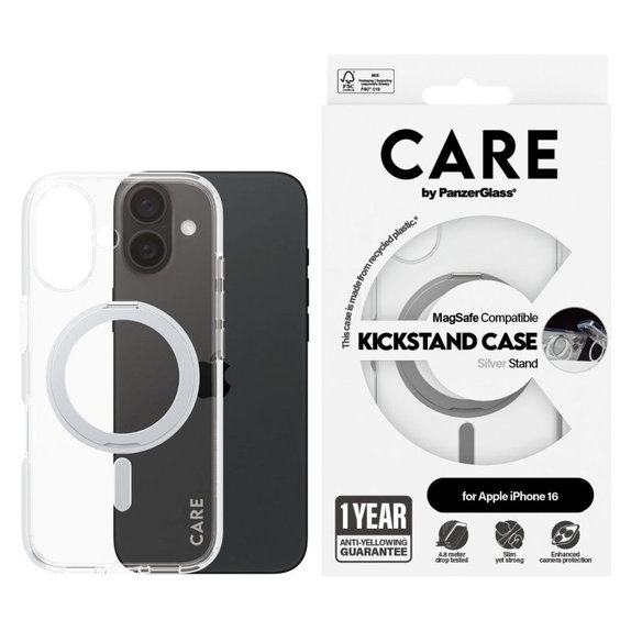 Etui Kickstand z MagSafe do iPhone 16, Srebrne, CARE