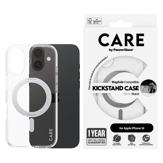 Etui Kickstand z MagSafe do iPhone 16, Srebrne, CARE