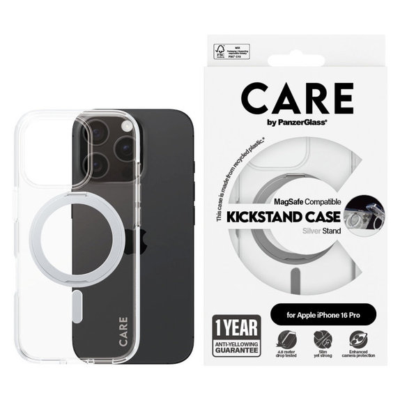 Etui Kickstand z MagSafe do iPhone 16 Pro, Srebrne, CARE