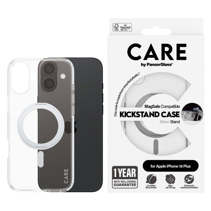 Etui Kickstand z MagSafe do iPhone 16 Plus, Srebrne, CARE