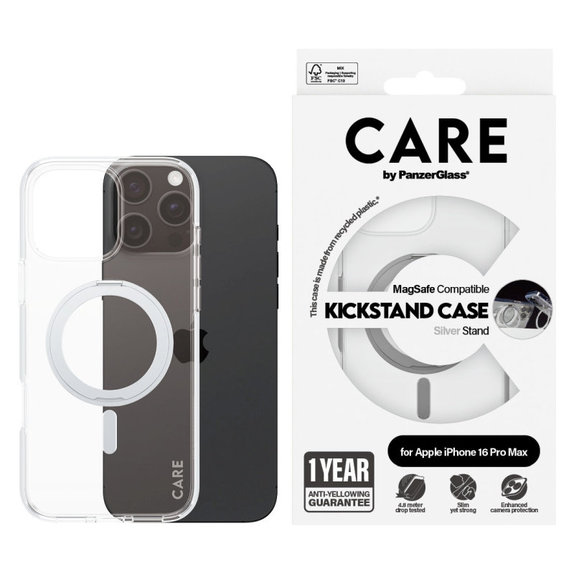 Etui Kickstand z MagSafe do iPhone 16 Pro Max, Srebrne, CARE