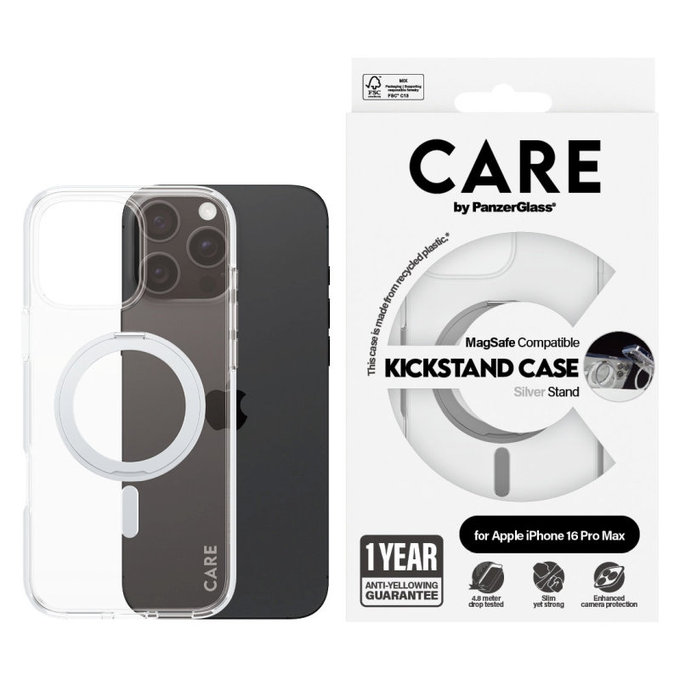 Etui Kickstand z MagSafe do iPhone 16 Pro Max, Srebrne, CARE
