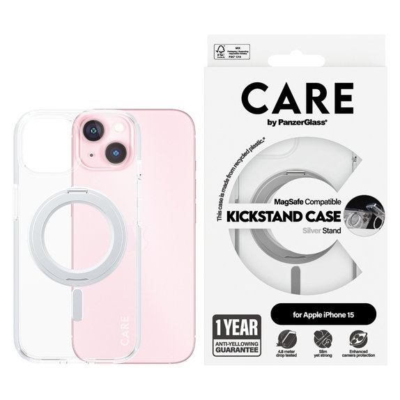 Etui Kickstand z MagSAFE by PanzerGlass do iPhone 15, Srebrne, PanzerGlass