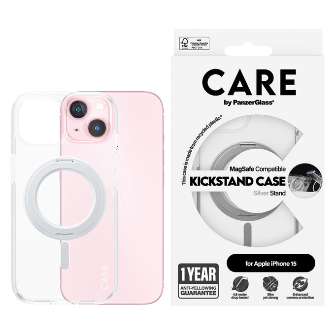 Etui Kickstand z MagSAFE by PanzerGlass do iPhone 15, Srebrne, PanzerGlass