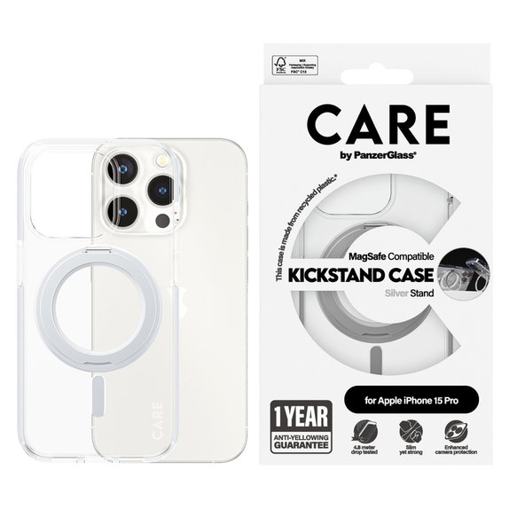 Etui Kickstand z MagSAFE by PanzerGlass do iPhone 15 Pro, Srebrne, PanzerGlass