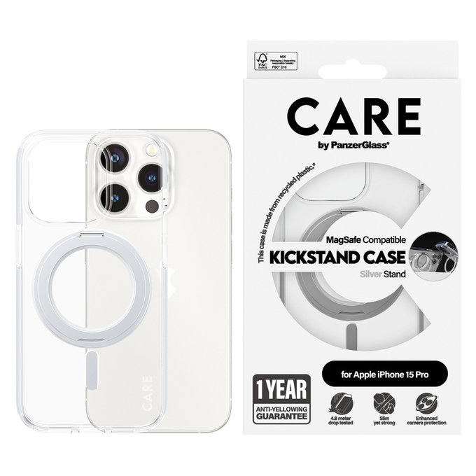 Etui Kickstand z MagSAFE by PanzerGlass do iPhone 15 Pro, Srebrne, PanzerGlass