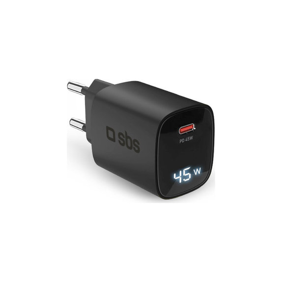 Adapter podróżny LCD USB-C, GaN, 45 W PD, czarny, SBS