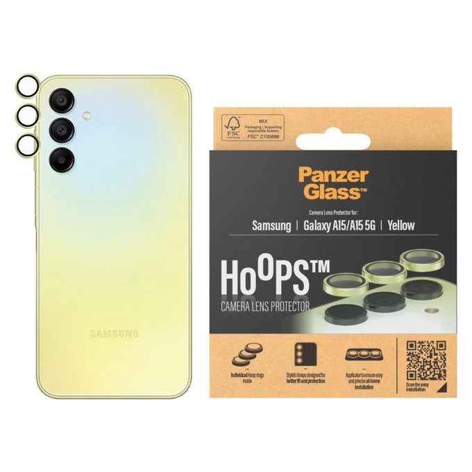 Osłona obiektywu aparatu Hoops do Samsung A15/A15 5G, Żółte, PanzerGlass