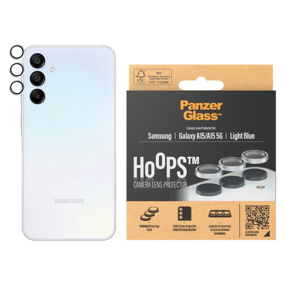 Osłona obiektywu aparatu Hoops do Samsung A15/A15 5G, Jasnoniebieskie, PanzerGlass