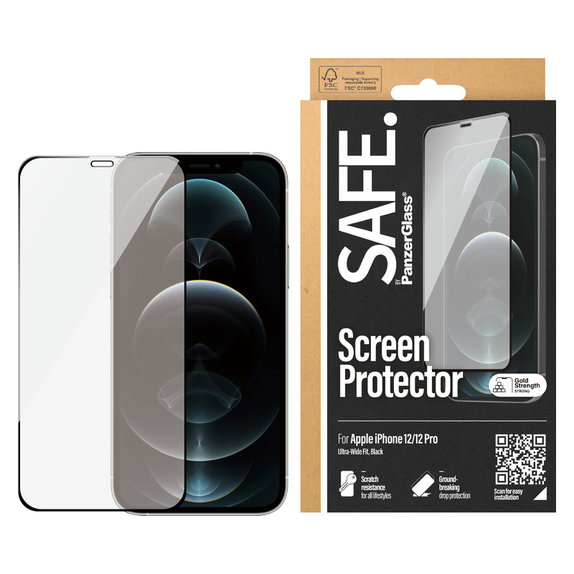 Szkło hartowane Case Friendly do iPhone 12 Pro/12, Czarne, SAFE by PanzerGlass