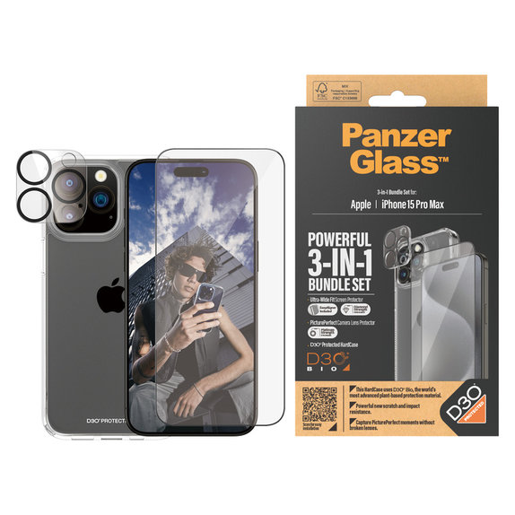 Bundle PicturePerfect + Szkło hartowane UWF + Hard Case D3O do iPhone 15 Pro Max, PanzerGlass