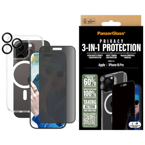 Bundle Hoops + Szkło hartowane UWF + Hard Case do iPhone 16 Pro, PanzerGlass