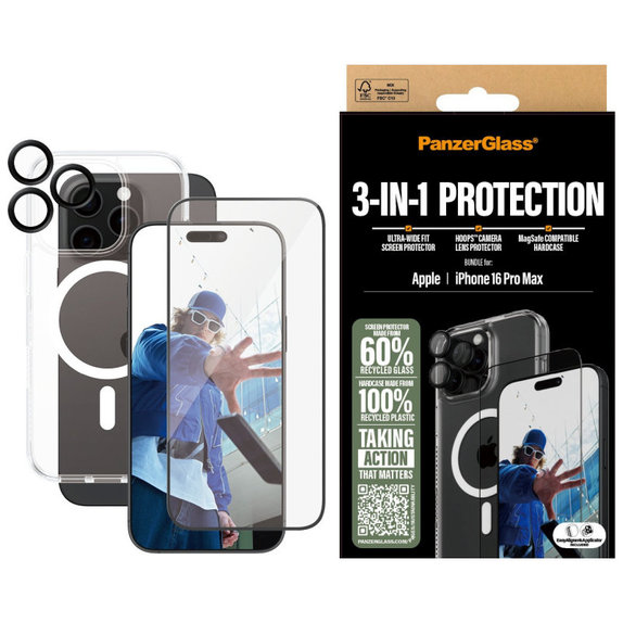 Bundle Hoops + Szkło hartowane UWF + Hard Case do iPhone 16 Pro Max, PanzerGlass