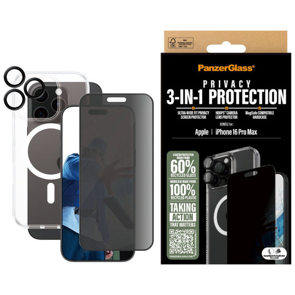 Bundle Hoops + Szkło hartowane UWF Privacy + Hard Case do iPhone 16 Pro Max, PanzerGlass