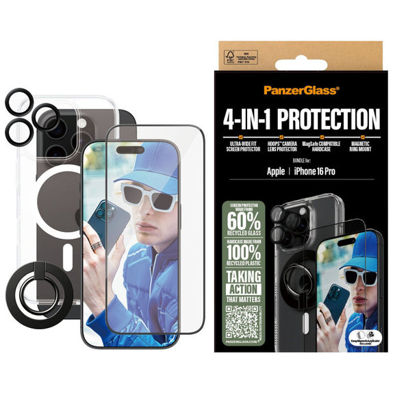 Bundle Hoops + Szkło hartowane UWF + Hard Case + Magnetic Ring Mount do iPhone 16 Pro, PanzerGlass