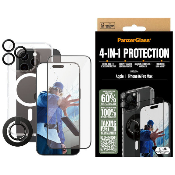 Bundle Hoops + Szkło hartowane UWF + Hard Case + Magnetic Ring Mount do iPhone 16 Pro Max, PanzerGlass