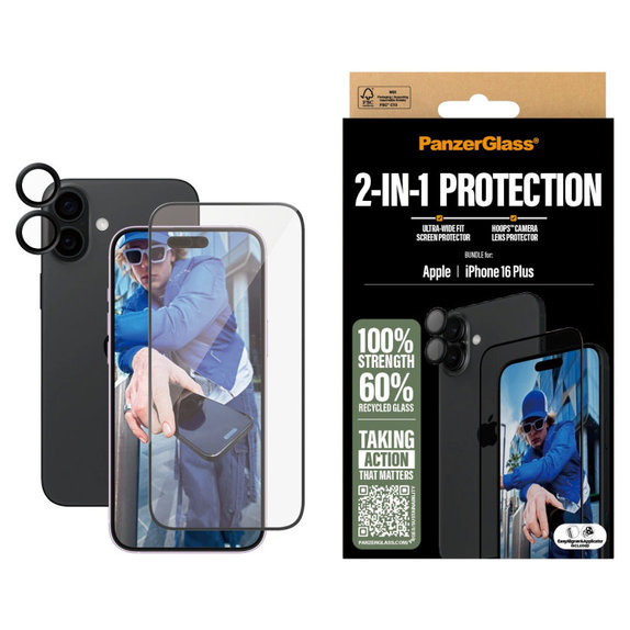 Bundle Hoops + szkło hartowane UWF do iPhone 16 Plus, PanzerGlass