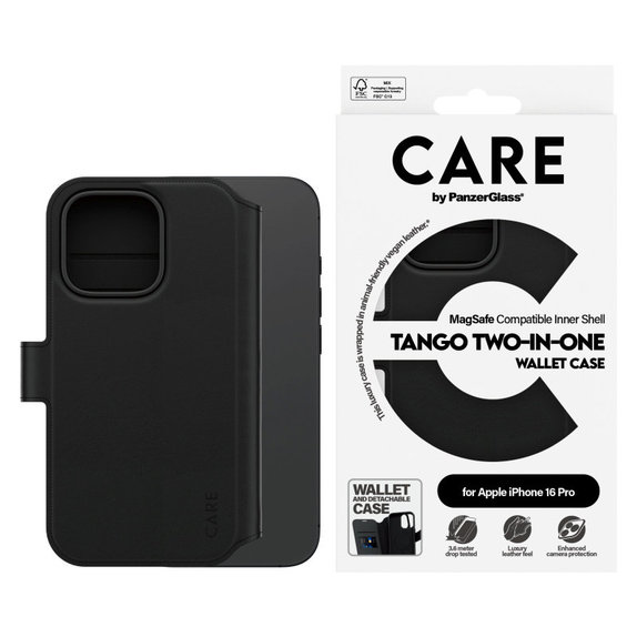 Etui Wallet Tango Two-In-One z MagSafe do iPhone 16 Pro, Czarne, CARE
