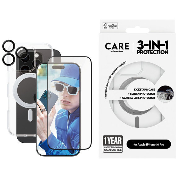 Bundle Hoops Ceramic + Szkło hartowane UWF Ceramic + Etui Kickstand do iPhone 16 Pro, CARE
