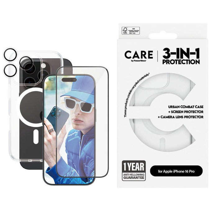 Bundle Hoops + Szkło hartowane UWF + Etui Urban Combat do iPhone 16 Pro, CARE